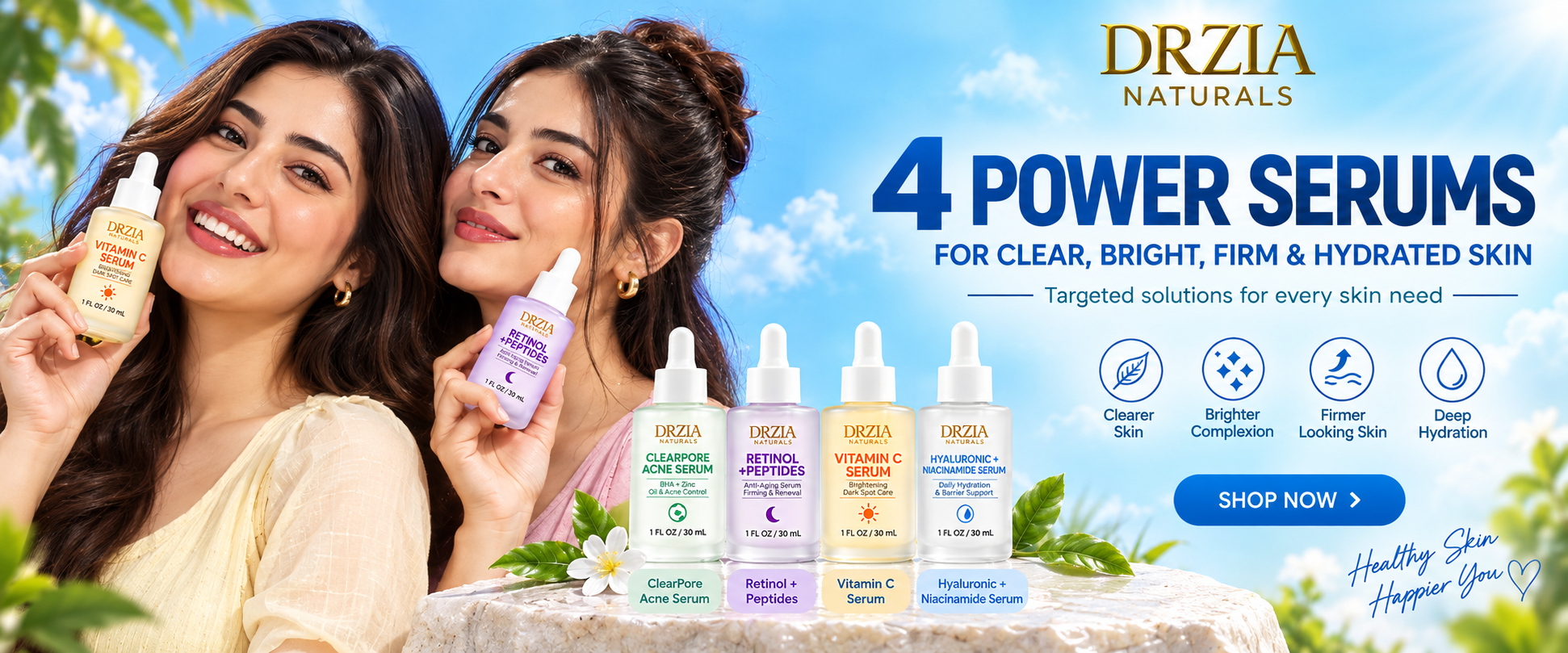 Dr Zia Naturals 4 POWERFULL FACESERUMS Banner